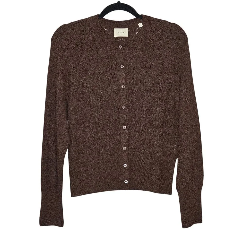 Doen Eileen Brown Alpaca Blend Button Front Cable Knit Cardigan in Dark Cacao - Picture 3 of 11